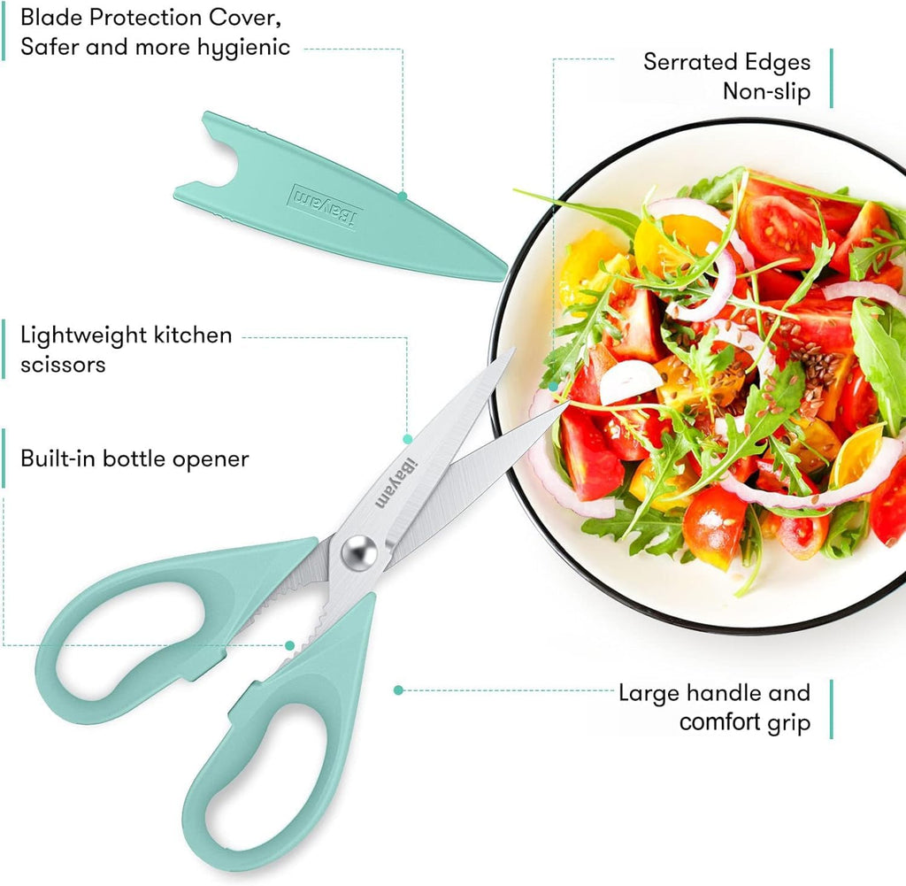 iBayam All Purpose Kitchen Shears Heavy Duty - Stainless Steel Kitchen Shears With Protective Sheath, Soft Grip Handle, Food & Meat Scissors, Home, Kitchen, Dining Utility Gadgets/Essentials/Utensils