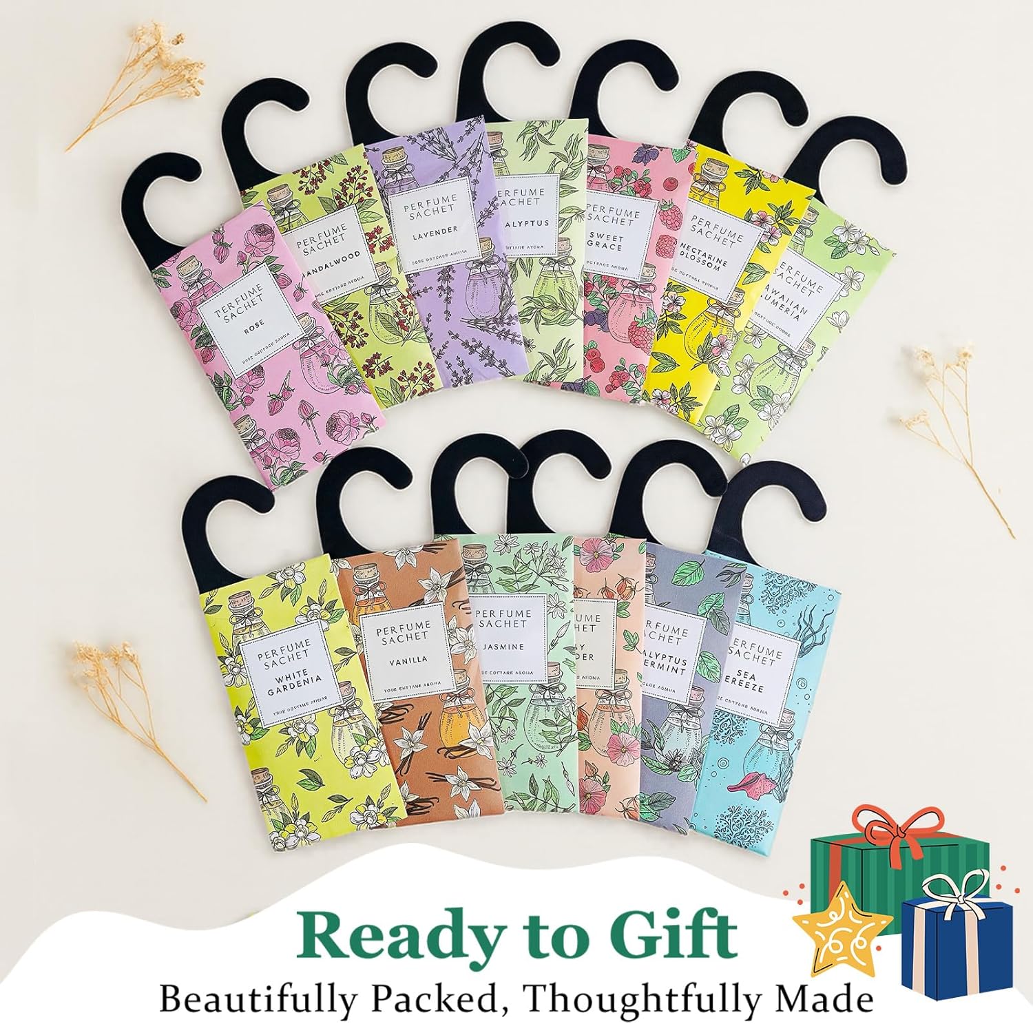 ROSE COTTAGE Large 12 Packs Lavender Hanging Closet Deodorizer Air Freshener Long Lasting Scented Sachets Smell Goods for House