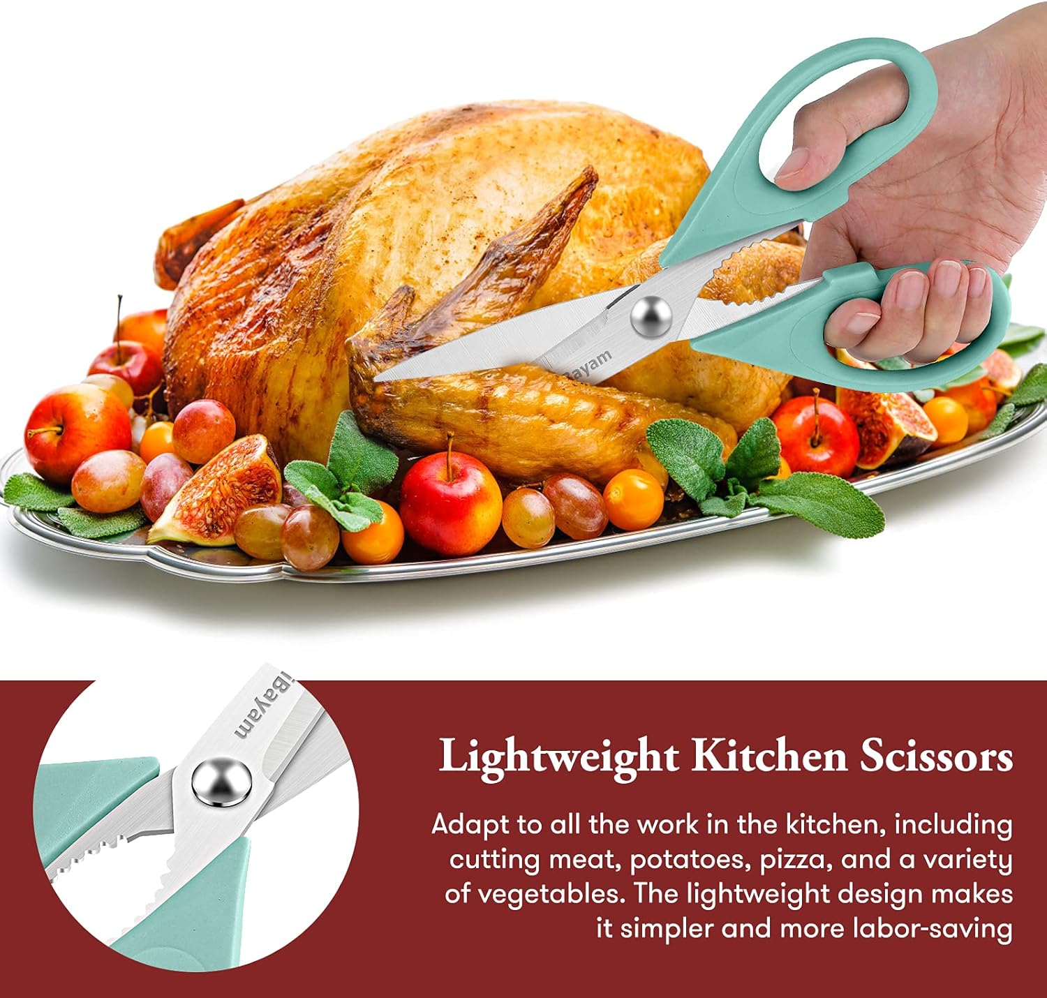 iBayam All Purpose Kitchen Shears Heavy Duty - Stainless Steel Kitchen Shears With Protective Sheath, Soft Grip Handle, Food & Meat Scissors, Home, Kitchen, Dining Utility Gadgets/Essentials/Utensils