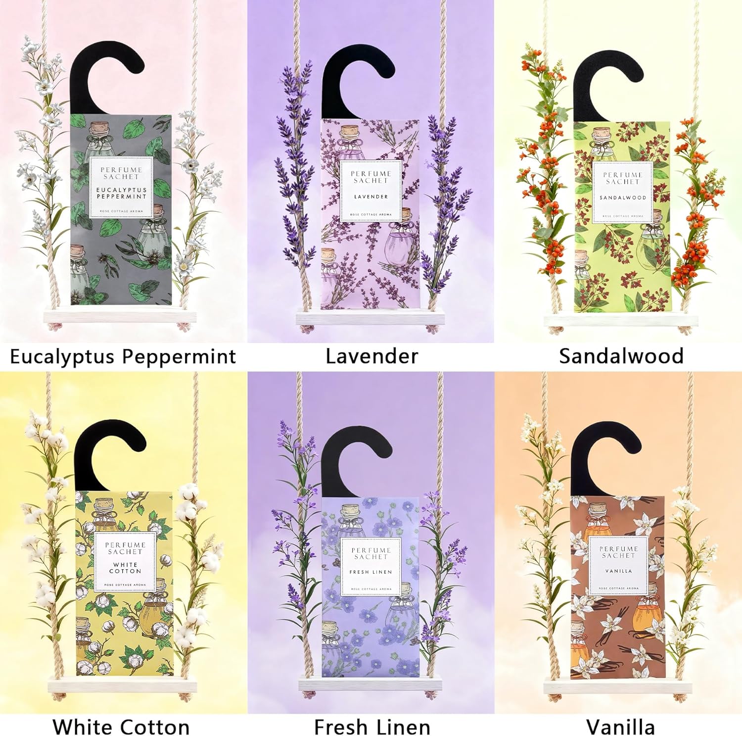 ROSE COTTAGE Large 12 Packs Lavender Hanging Closet Deodorizer Air Freshener Long Lasting Scented Sachets Smell Goods for House